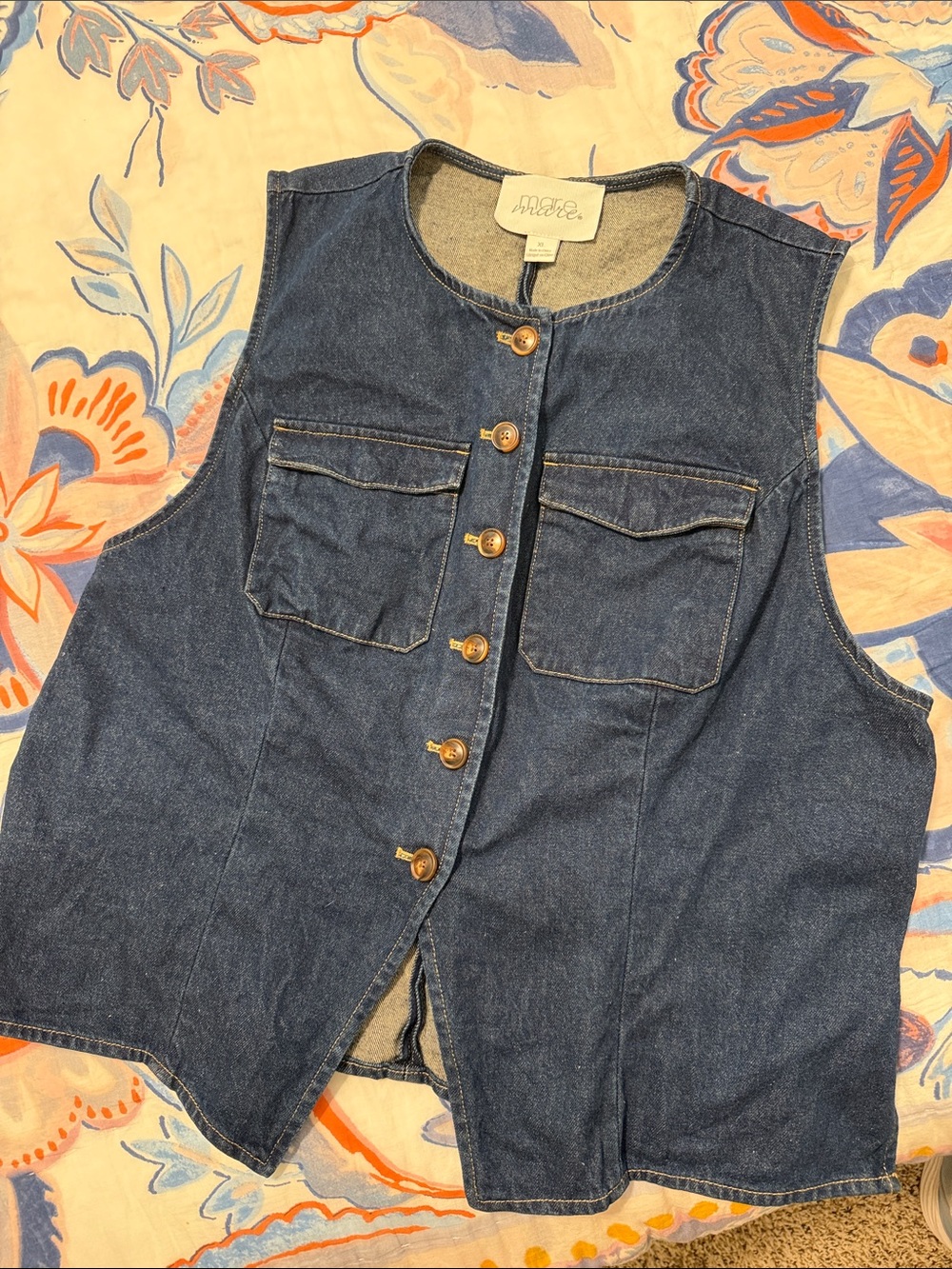 Mare x Mare Dark Blue Denim Button-Front Vest, Size XL
